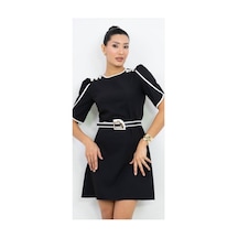 Dorne Moda Kemer Detaylı Mini Elbise Siyah Siyah