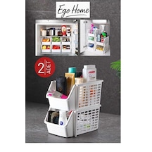 2 Adet Üst Üste Geçebilen Çok Amaçlı Banyo Lavabo Altı Düzenleyici Organizer Büyük Boy - Beyaz