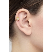 925 Ayar Gümüş Gold Zirkon Taşlı Yıldız Motifi Deliksiz Kıkırdak Küpesi Ear Cuff Barcode Altın