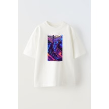 Thewert Unisex Lost Retro Tasarım Baskılı Pamuk Beyaz Oversize T-shirt