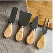 4 Parça Paslanmaz Çelik Peynir Bıçağı Seti 13 Cm - Şık Sunumlar İçin Ergonomik Saplı Peynir Bıçakları Açık Ceviz
