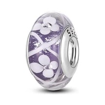 Fubena Mor Çiçekler Murano Charm Gümüş