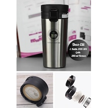 İnox Mug Termos 12 Saate Kadar Sıcak Soğuk Tutma Filtreli Çift Katmanlı Sus 304 380ml Gri