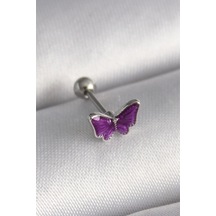316l Çelik Gümüş Renk Mor Kelebek Model Tragus Piercing Diğer