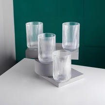 Zarif Yüksek Ayaklı Çizgili 4'lü Cam Bardak Seti - Kahve Yanı Bardak 160 Ml