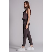 Braccas Kadın Yandan Cepli Arka Cep Fleto Beli Lastikli Ve Pilili Slim Fit Pantolon Kahverengi Kahverengi