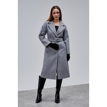 Gri Premium Oversize Kemerli Kaşe Kaban Gri