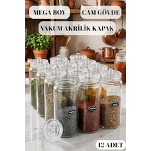 12 Adet Vakum Kapaklı Büyük Boy Cam Baharatlık Seti 500 Ml 7009