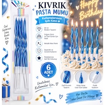 Metalik Mavi Kıvrık Pasta Mumu 6 Adet Doğum Günü Tüm Yaşlar