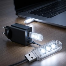Mini Usb Led, Flash Bellek Görünümlü, Taşınabilir, 3 Led Beyaz Işık, Portatif Gece Lambası