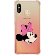 Samsung Galaxy Uyumlu A60 Köşe Korumalı Antişok Kapak Minnie Mouse Tasarımlı Şeffaf Kılıf