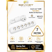 Viko 6'lı Grup Priz 7 Metre Beyaz 3x1,5 Kablolu Uzatma Kablosu 7 M