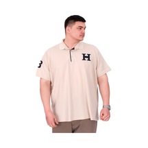Mode Xl Büyük Beden Erkek T-shirt Polo Yaka H Brouded U25312 Bej Bej