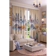 Modern Vintage Desenli Fon Perdesi 100 X 250 Cm 1 Kanat Dekoratif Dijital Baskılı Premium Salon Oturma Odası Yatak Odası Pencere Perdesi Mor