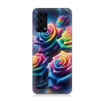 Oppo Reno 5 Pro Uyumlu Gökkuşağı Güllerin Patlaması Desenli Silikon Kılıf Çok Renkli