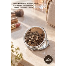 4 Adet El Aynası Metal Kabartmalı İstanbul Temalı Cep Aynası Pocket Mirror Yöresel Tasarım 7 X 7 Cm Altın