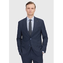 Ramsey Lacivert Desenli Zeroweight Slim Fit %100 Yün Takım Elbise