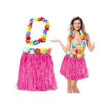 Hawaii Luau Aloha Pembe Püsküllü 40 Cm Etek Ve Hawaii Kolye S N177