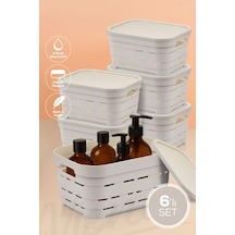 Vienev 6'lı Kapaklı 3,8 Litre Delikli Saklama Kutusu Bej Bej