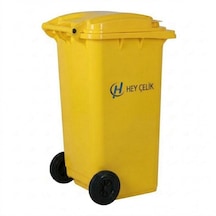 120 Litre Sarı Plastik Çöp Konteyneri Tekerlekli Kapaklı Atık Konteyneri Hey Çelik Pk-120