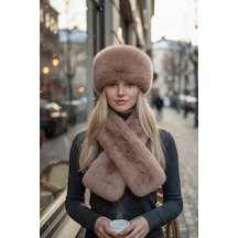 Givoria Kadın Kürklü Atkı Ve Kalpak Şapka Takımı Rus Slav Tarzı Kışlık Peluş Eskimo Set Camel Camel