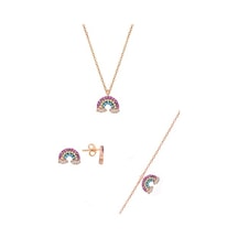 Gümüş Rose Renkli Taşlı Gök Kuşağı Üçlü Set