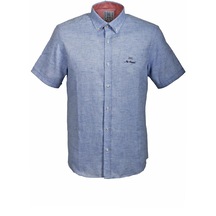 Erkek Mavi Kısa Kol Yazlık Gömlek Slim Fit Düğme Yaka Pamuklu İnce Kumaş Jeans 7174 Shirt-mavi