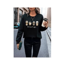 Medinenur Coffe Desenli 2 İplik Sweatshirt Siyah