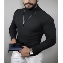 Barlashive Erkek Kaşkorse Boğazlı Full Likralı Fitilli Body Kazak - Siyah Çok Renkli