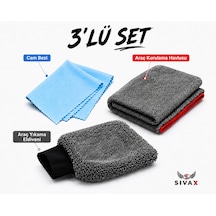 3 Lü Mikrofiber Oto Yıkama Seti Oto Kurulama Bezi Oto Yıkama Eldiveni Oto Cam Bezi