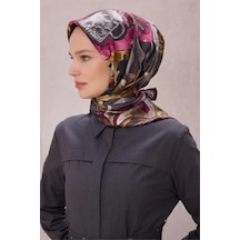 Belli Tivil Saf İpek Eşarp 4216 - 86 Koyu Pembe Soyut Desen Pembe