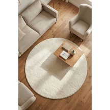 Yuvarlak Puffy Yumuşak Peluş Halı , Kaymaz, Yıkanabilir, Antre, Hol, Mutfak, Makyaj Masası Halısı Krem