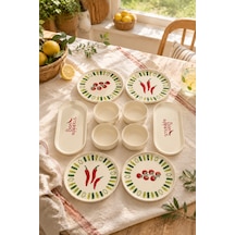 Green Bon Appetit 10 Parça 4 Kişilik Stackable Seramik Kahvaltı Takımı Lüx Sunum Seti Tabağı Beyaz