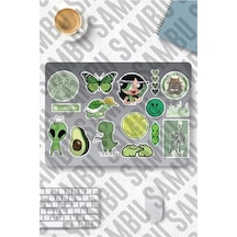 Green Aesthetic Temalı Sticker Etiket Seti 1 - Yeşil Sticker - Laptop Notebook Telefon Genel