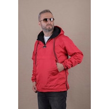 Ohepmoda Kanguru Cepli Kürklü Erkek Yağmurluk Mont Kırmızı