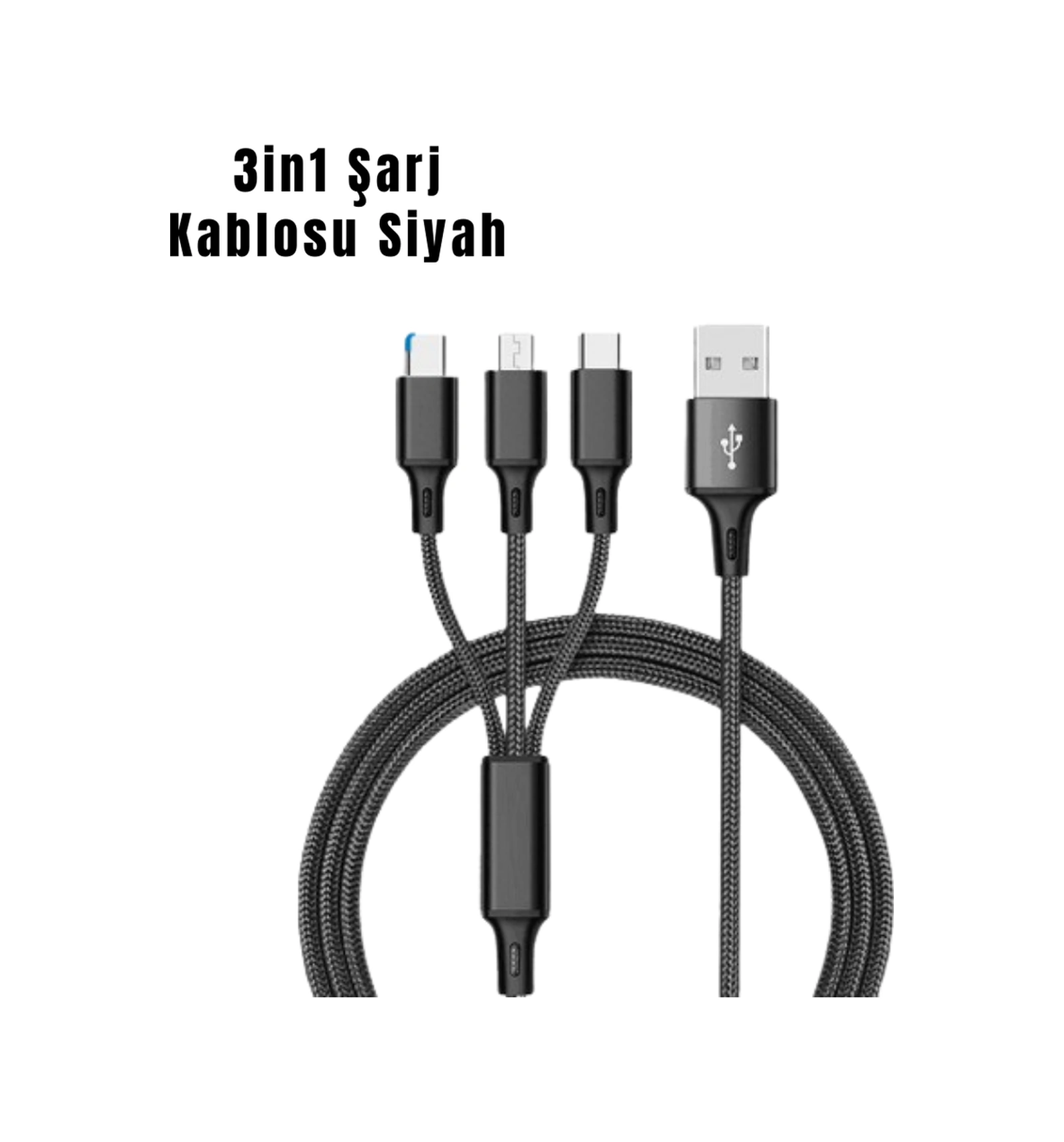 3 Ü 1 Arada Hızlı Şarj Kablosu Siyah