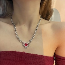 Dükkan Design Gotik Kalp Kolye Kırmızı - Beyaz