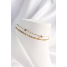 316l Çelik Gold Renk Nazar Boncuk Tasarımlı 2li Halhal Tj-hh1607 Çok Renkli