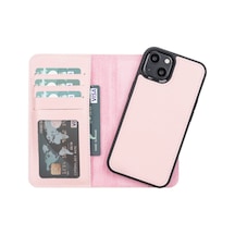 Plm Apple İphone 13 Uyumlu Deri Cüzdanlı Kılıf Nu2 Pembe Acı Kahverengi