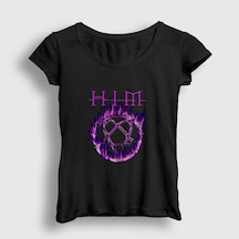 Presmono Kadın Flames Logo Him T-shirt Siyah