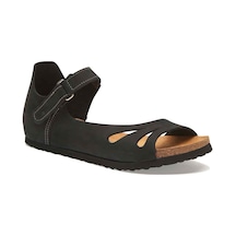 Comfortfusse Daisy - Kadın Ortopedik Hakiki Deri Sandalet Siyah Nubuk Deri