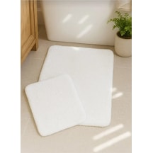 Buççin Online Mağaza Yumuşak Yıkanılabilir Kaymaz Taban 2'li Set Beyaz Paspas 40x60cm Ve 60x100cm Pamuk Polyester Beyaz Çok Renkli