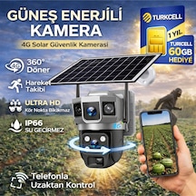 4g 1 Yıl 60 Gb Sım Kartlı Güneş Enerjili 3 Kameralı 360 Döner Güvenlik Kamerası Bahçe Arazi