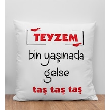 Bk Gift Teyzem Bin Yaşınada Gelse Taş Tasarımlı Beyaz Kırlent Yastık, Ev si, Doğum Günü si