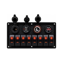 Labarka 8'li Switch Panel Usb + Çakmaklık + Voltmetre + Çakmak Kırmızı Led'li