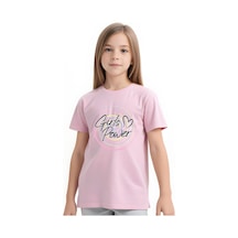 Panios Kids Girls Power Baskılı Kız Çocuk Kısa Kollu T-shirt Açık Pembe
