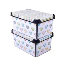 Style Box Colored Zigzag Dekoratif Oyuncak Kutu Seti - 2x 10 Litre Gri Çok Renkli