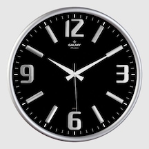 Galaxy Premium Serisi Metal Çerçeveli Kabartma Rakamlı Bombe Camlı 35 Cm Duvar Saati Gri Gri - Siyah