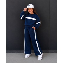 Kokoş Bebe Şerit Detaylı Oversize Kız Çocuk Eşofman Takımı - 3/10 Yaş - 31781 Lacivert