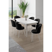 Canisa Asfel Serisi Mdf 77x130 Beyaz Yandan Açılabilir Mutfak Masası Takımı 6 Siyah Sandalye Beyaz Masa Siyah Sandalye
